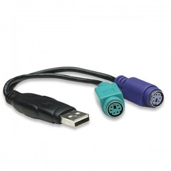 Преходник Manhattan, PS/2 към USB 2.0 A Male, с две PS/2 разклонения, женско USB A - Manhattan