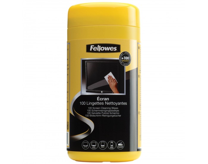 Кърпи за почистване на екрани Fellowes, 100 броя в туба