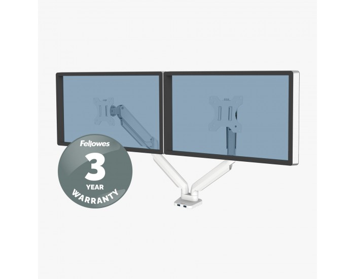 Стойка за 2 монитора Fellowes, с двойно рамо, до 8 kg, 32'', бяла
