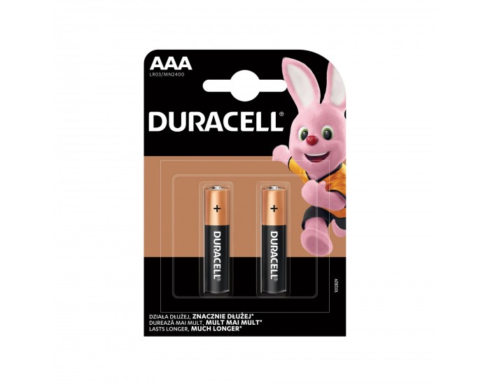 Алкална батерия Duracell, AAA, LR03, 1.5 V, 2 броя