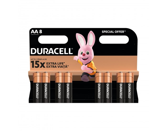 Алкална батерия Duracell, AA, LR6, 1.5 V, 8 броя