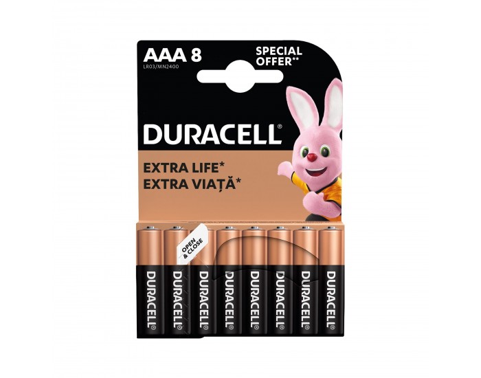 Алкална батерия Duracell, AAA, LR6, 1.5 V, 8 броя