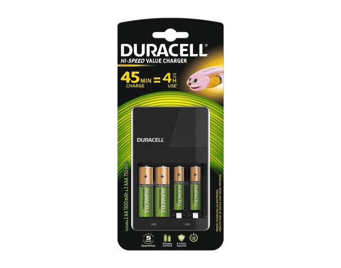 Зарядно устройство Duracell CEF14, за 4 батерии AA или AAA, с включени батерии, USB 2.0