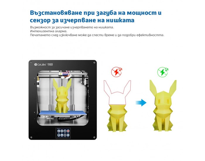 Принтер Colido 3D 160, FDM, максимална Hot Bed температура 110 °C, диаметър на дюзата 0.4 mm, USB/TF карта, 13 kg