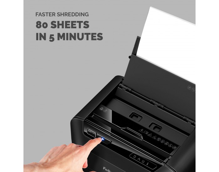 Шредер за унищожаване на документи Fellowes Automax 80M, Soho, Mini-Cut, P-4, 17 L, черен