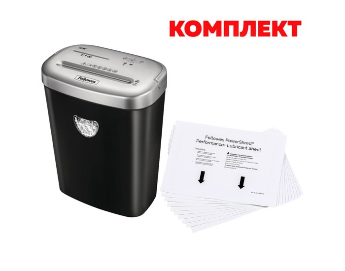 Шредер за унищожаване на документи Fellowes Powershred 53C, Cross-Cut, 23 L, в комплект с Листове за шредер 4025601, намаслени, 10 броя