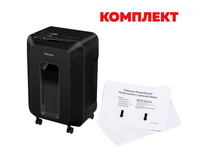 Шредер за унищожаване на документи Fellowes Automax 90M, 17 L, черен, в комплект с Листове за шредер 4025601, намаслени, 10 броя