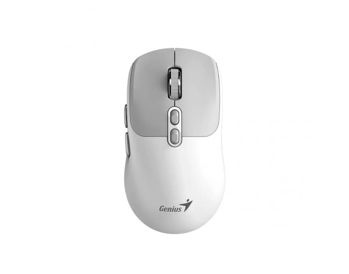 Мишка Genius NX-8080S, безжична, Bluetooth, Bluetooth/USB, 7 бутона, AA, бяло-сива
