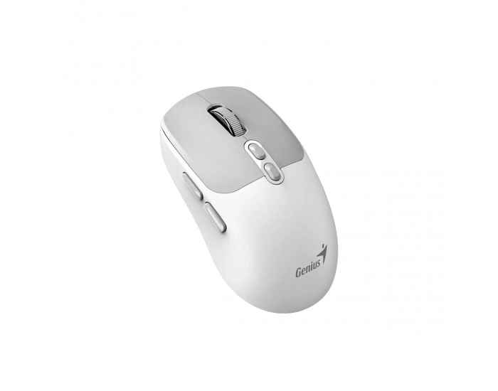 Мишка Genius NX-8080S, безжична, Bluetooth, Bluetooth/USB, 7 бутона, AA, бяло-сива