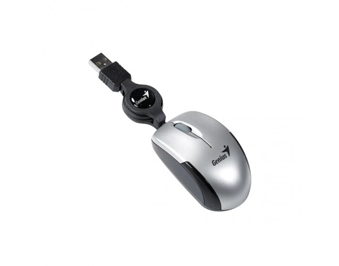 Мишка Genius Micro Traveler, с кабел, USB Type-A, 3 бутона, сребриста