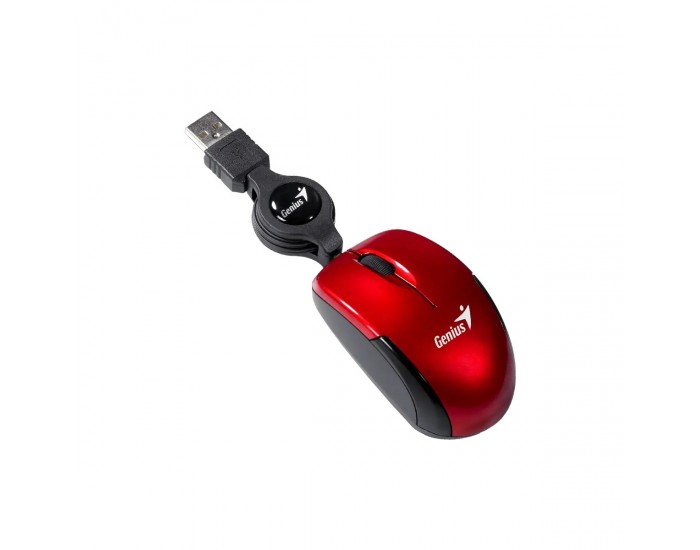 Мишка Genius Micro Traveler, с кабел, USB Type-A, 3 бутона, червена