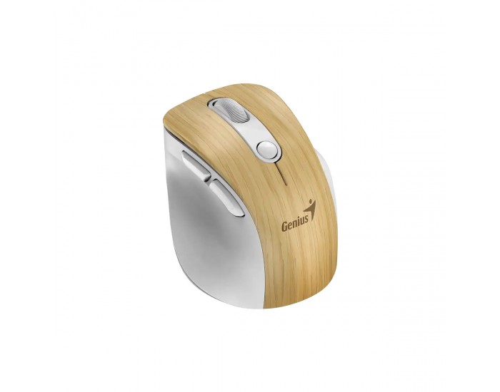 Мишка Genius Ergo 9000S Pro, безжична, безшумна, 6 бутона, дървесна