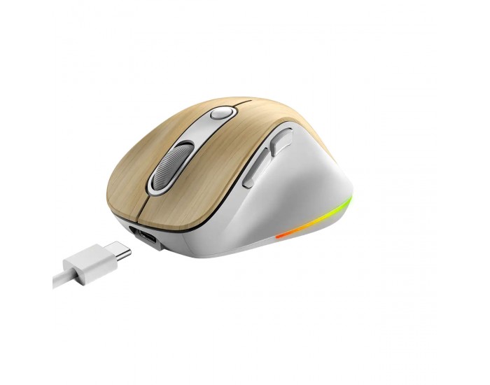 Мишка Genius Ergo 9000S Pro, безжична, безшумна, 6 бутона, дървесна