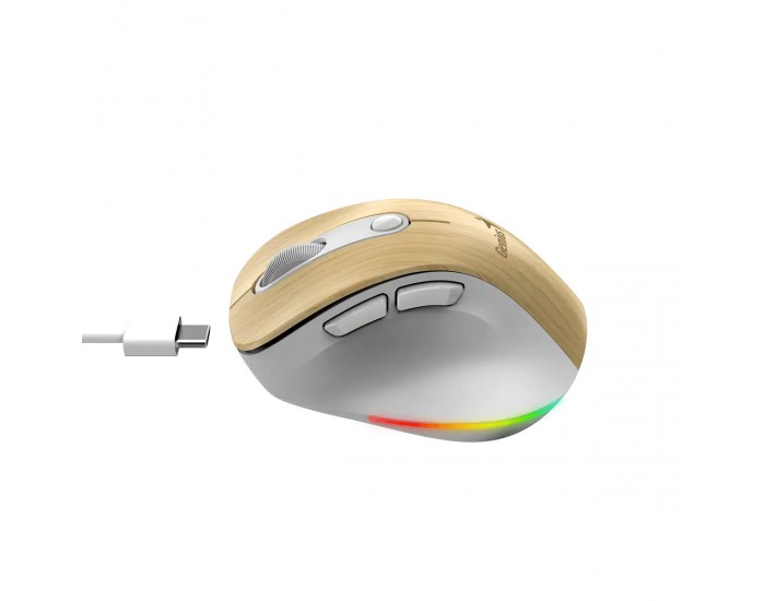 Мишка Genius Ergo 9000S Pro, безжична, безшумна, 6 бутона, дървесна