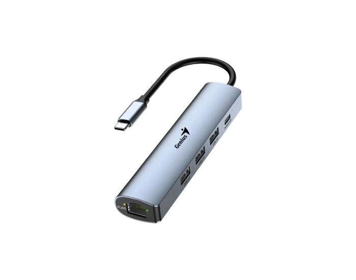 USB Хъб Genius UH-545, 5 в 1, 1 x RJ45, 1 x USB Type-C, 3 x USB Type-A 3.0