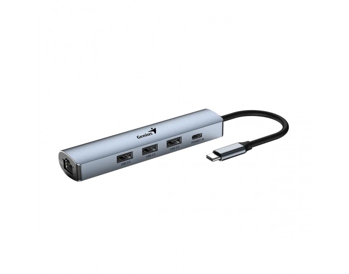 USB Хъб Genius UH-545, 5 в 1, 1 x RJ45, 1 x USB Type-C, 3 x USB Type-A 3.0