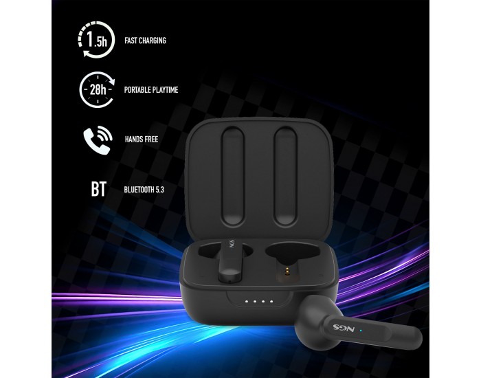 Слушалки NGS Artica Move, с Bluetooth, със зареждащ кейс, 101 dB, черни
