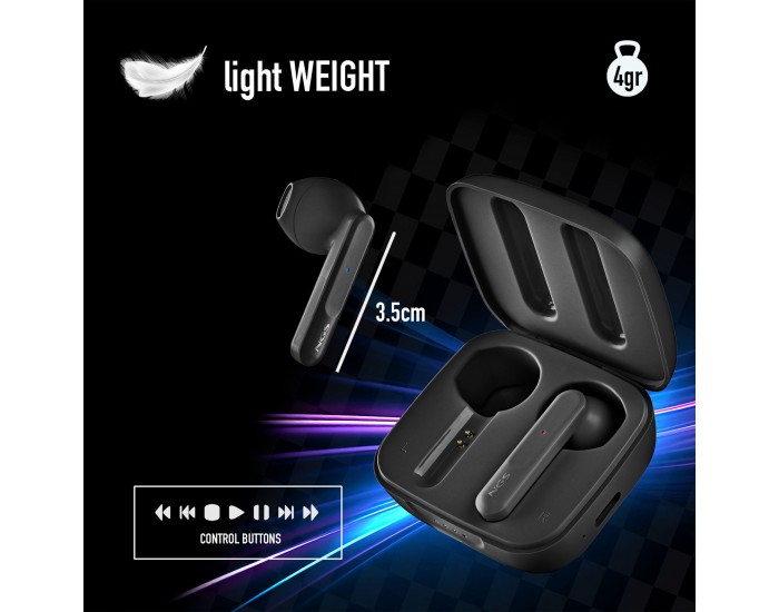 Слушалки NGS Artica Move, с Bluetooth, със зареждащ кейс, 101 dB, черни