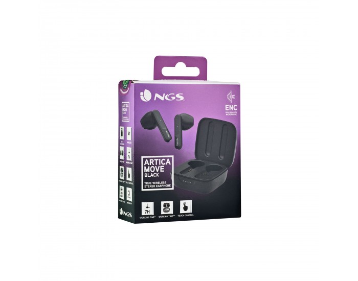 Слушалки NGS Artica Move, с Bluetooth, със зареждащ кейс, 101 dB, черни