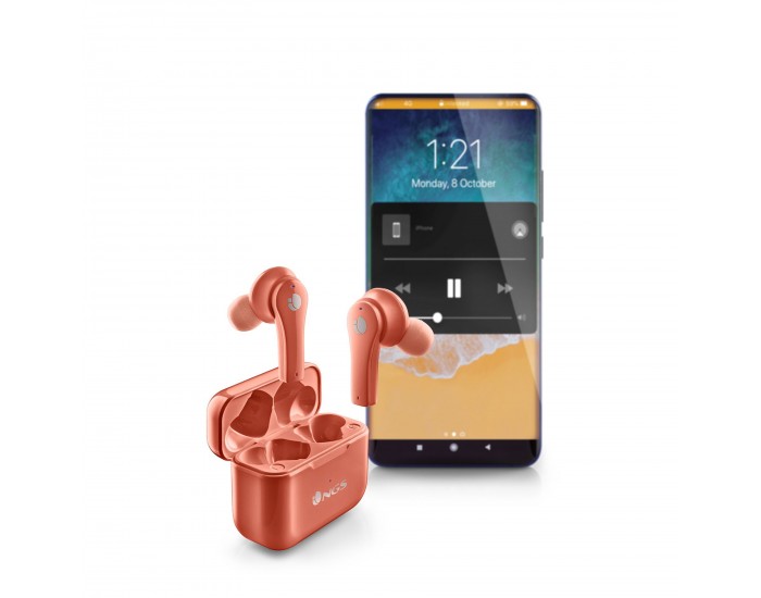 Слушалки NGS Artica Bloom, с Bluetooth, със зареждащ кейс, USB Type-C, корал