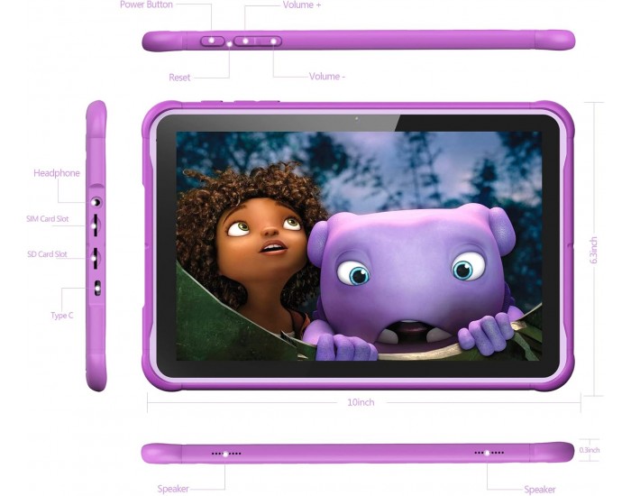 Таблет Pritom K10, 10'', Quad Core, 64 GB, 4 GB RAM, Android, 13, IPS, 7731E Quad Core, задна камера 8 MP, предна камера 2 MP, лилав