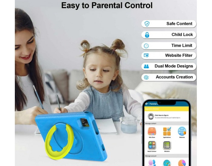 Таблет Vasoun P30HKIDS, 10'', Octa Core, 128 GB, 12 GB RAM, Android, T606 Octa core, задна камера 5 MP, предна камера 8 MP, син