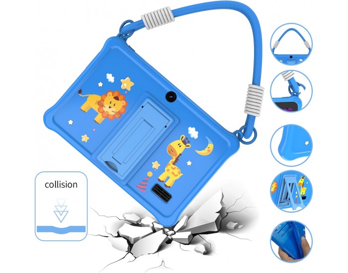 Таблет Pritom K7PRO, 7'', Lanyard, Quad Core, 32 GB, 2 GB RAM, Android 13, с връзка, син