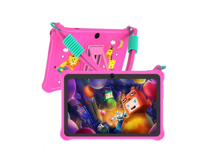 Таблет Pritom K7PRO, 7'', Lanyard, Quad Core, 32 GB, 2 GB RAM, Android 13, с връзка, розов