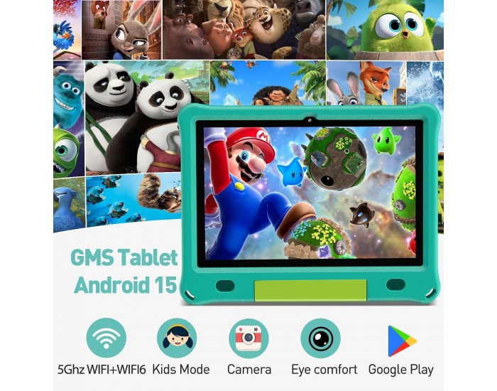 Таблет Pritom E10 Kids, 10.1'', IPS WXGA, 32 GB, 3 GB RAM, Android 15, задна камера 8 MP, син
