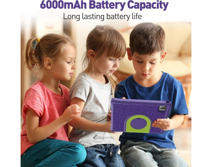 Таблет Pritom E10 Kids, 10.1'', IPS WXGA, 32 GB, 3 GB RAM, Android 15, задна камера 8 MP, лилав