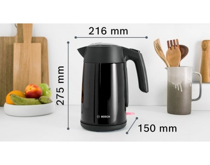 Електрическа кана за вода Bosch TWK7L463, 1.7 L, 2400 W, черна
