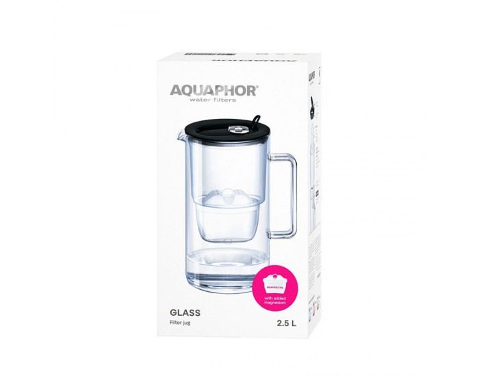 Филтрираща кана Aquaphor Glass, стъклена, 2.5 L, черна