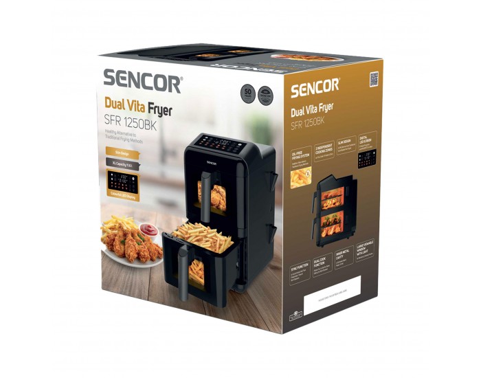 Уред за здравословно готвене Sencor Air Fryer SFR 1250BK, 2 х 5.8 L, 3000 W, черен