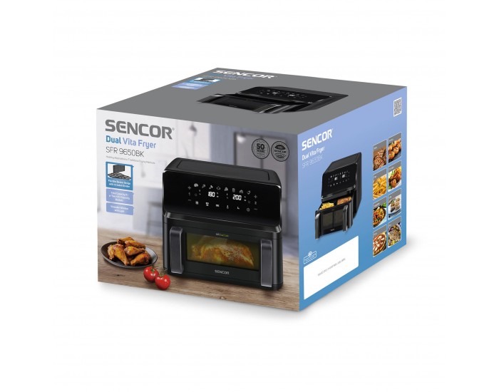Уред за здравословно готвене Sencor Air Fryer SFR 9650BK, 2 х 4.5 L, 2700 W, черен