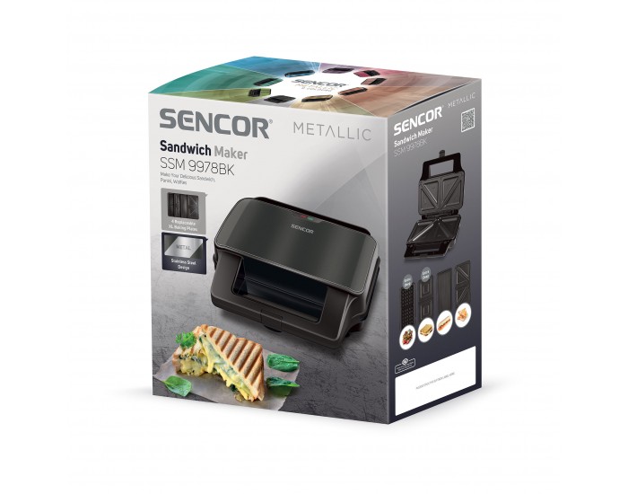 Сандвич грил преса Sencor SSM 9978BK, 4 в 1, 900 W, черен