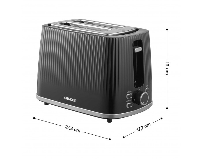 Тостер Sencor STS 7511BK, с 2 отвора, 7 степени, 930 W, черен