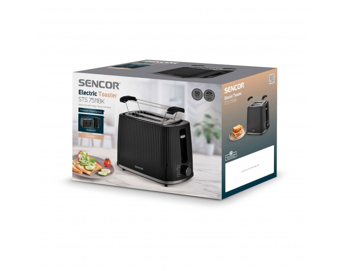 Тостер Sencor STS 7511BK, с 2 отвора, 7 степени, 930 W, черен