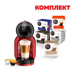 Кафе машина Krups Mini Me KP123H10, автоматична, 1500 W, червено-черна, в комплект с Nescafe Dolce Gusto Кафе капсули, 80 броя - Електроуреди