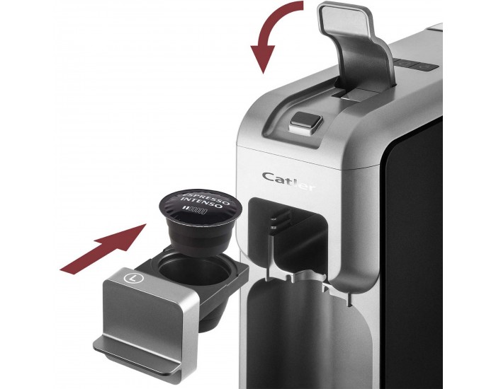 Кафе машина Catler ES700, за капсули Dolce Gusto, Nespresso, Caffissimo, 1350 W, налягане на помпата 15 бара, черно-сребриста