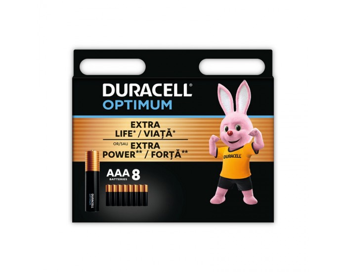 Алкална батерия Duracell Optimum, AAA, LR03, 1.5 V, 8 броя