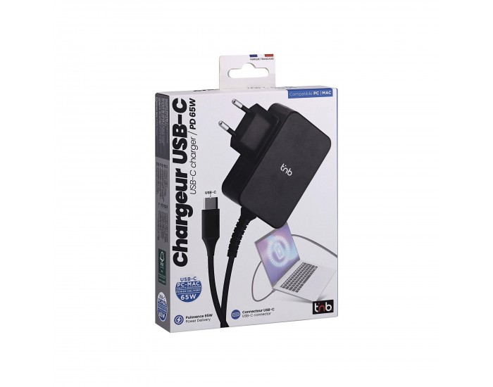 Зарядно устройство TNB Multimedia, за лаптоп, таблет и смартфон, USB Type-C, 65 W, дължина 1.8 m