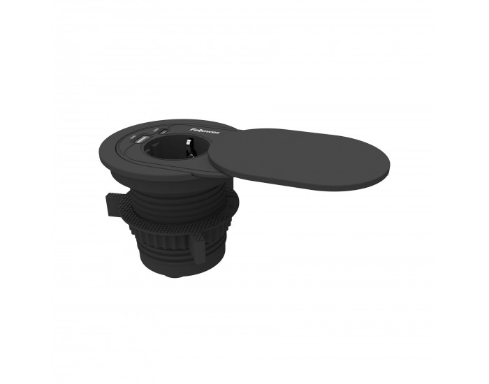 Разклонител Fellowes Ampra Power Spot, шуко, 1 гнездо, 1 USB Type-A, 1 USB Type-C, черен