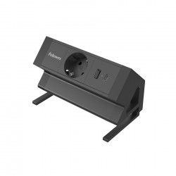 Разклонител Fellowes Ampra Power Desk, шуко, 1 гнездо, 1 USB Type-A, 1 USB Type-C, черен - Fellowes