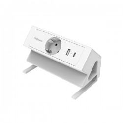 Разклонител Fellowes Ampra Power Desk, шуко, 1 гнездо, 1 USB Type-A, 1 USB Type-C, бял - Fellowes