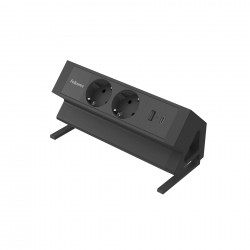 Разклонител Fellowes Ampra Power Desk, шуко, 2 гнезда, 1 USB Type-A, 1 USB Type-C, черен - Fellowes