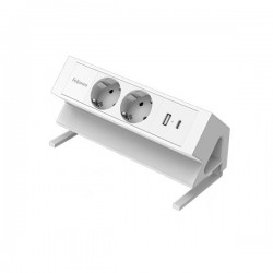 Разклонител Fellowes Ampra Power Desk, шуко, 2 гнезда, 1 USB Type-A, 1 USB Type-C, бял - Fellowes