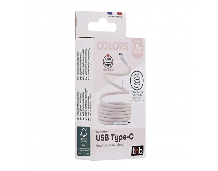 Кабел TNB, USB Type-C към USB Type-C, 1.5 m, розов