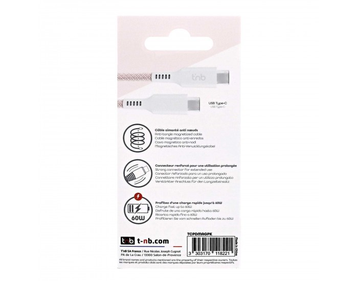 Кабел TNB, USB Type-C към USB Type-C, 1.5 m, розов