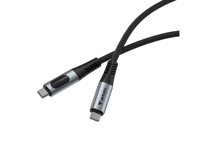 Кабел Verbatim Sync & Charge, USB Type-C към USB Type-C, с дисплей, 100 W, 120 cm