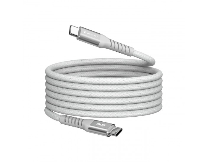 Кабел Verbatim Sync & Charge, магнитен, USB Type-C към USB Type-C, 60 W, 120 cm, сив